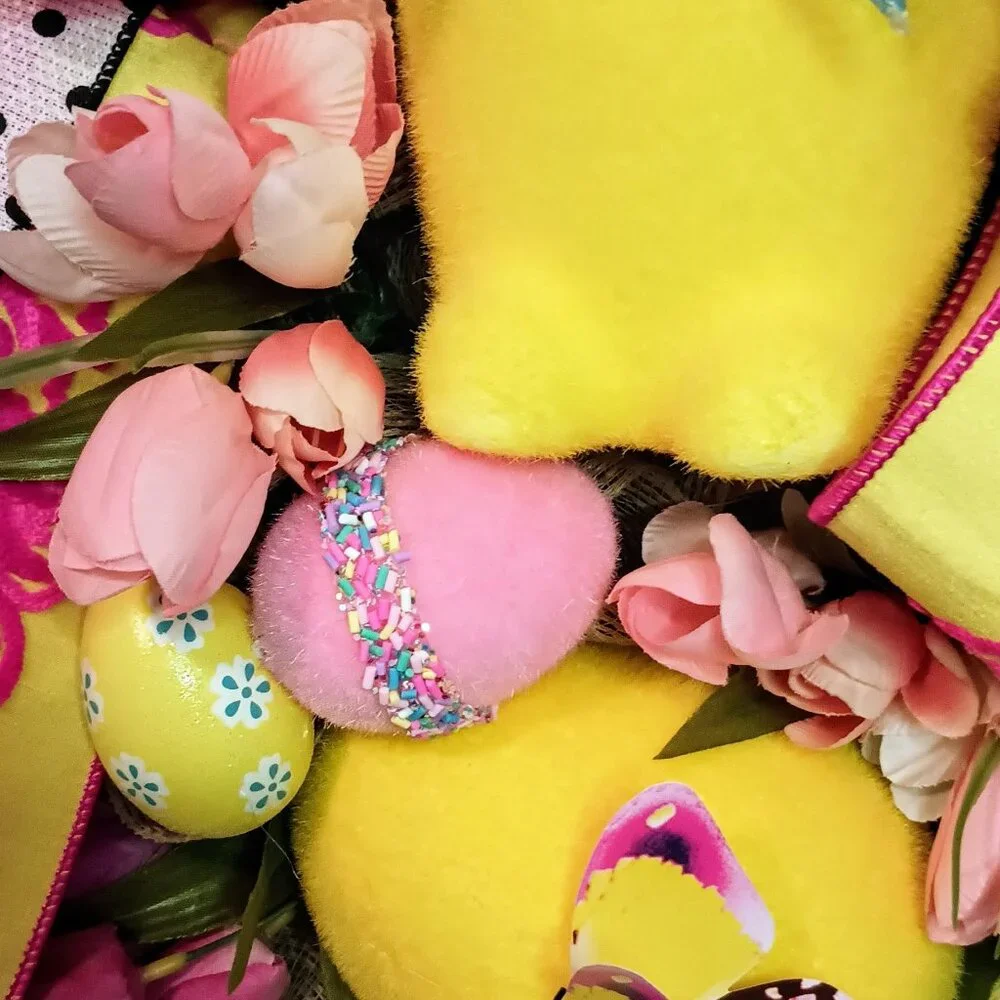 Easter Wreath for Front Door, Flocked Bunny Wreath, Easter decoration, Spring